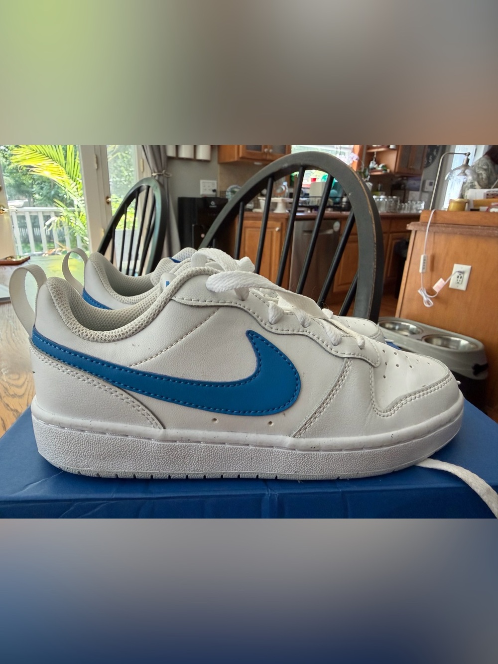Nike Kids White Sneakers with Blue Swoosh